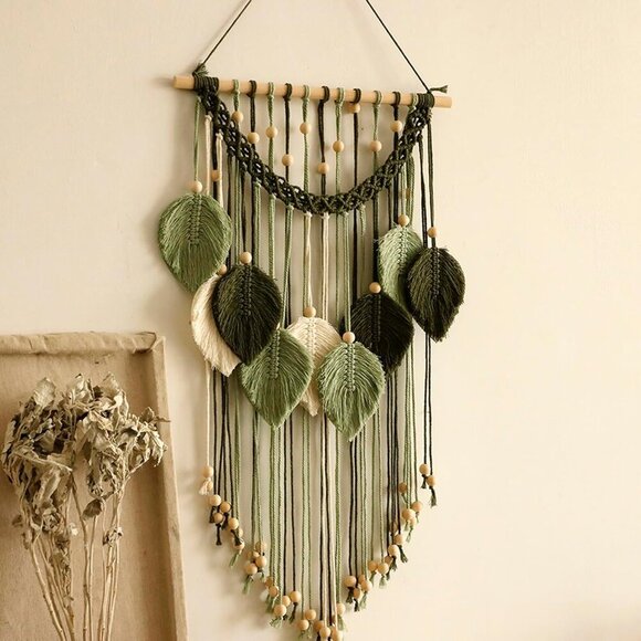 Macrame Wall Hanging -Handmade Sage Green Leaf Wall Tapestry,Boho Decorations fo - Picture 6 of 6